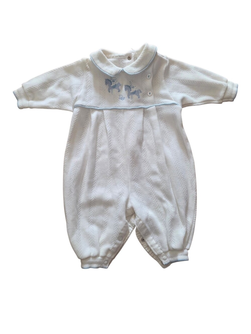 Baby Dior 0-3 months white and blue bears and horses one piece